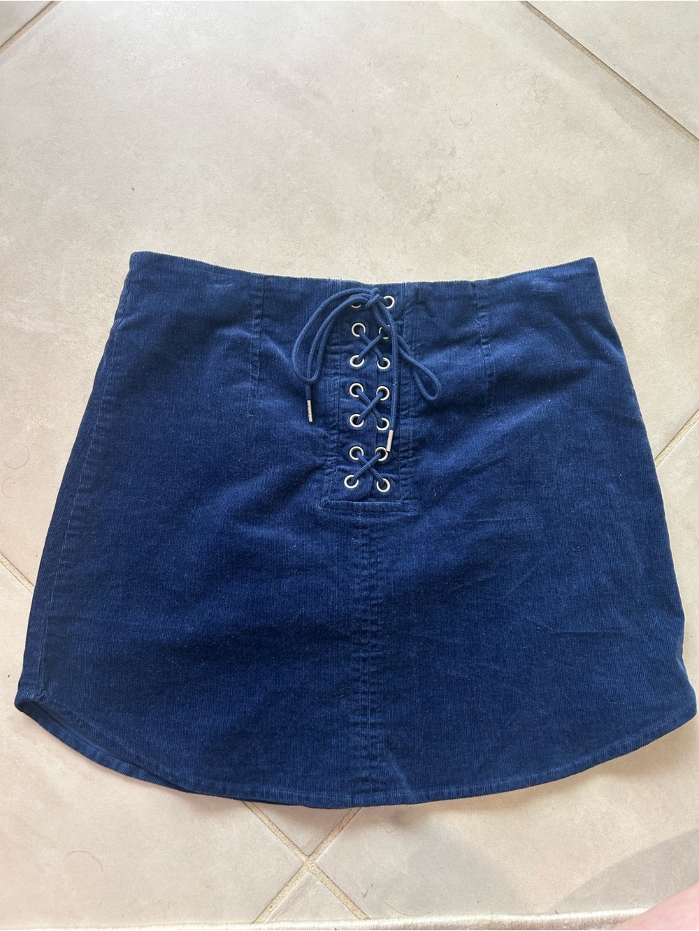Forever 21 Navy Lace-Up Corduroy Mini Skirt